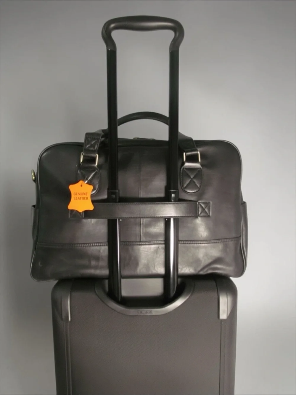 Chaps Genuine Leather Duffle Bag Carry On Travel Weekender Black Ralph Lauren
